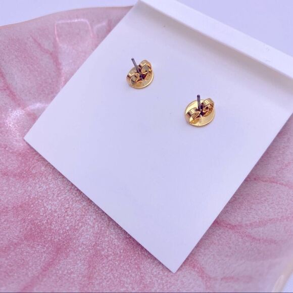NWOT Tory Burch Gold DoubLe T With Black Enamel Trim Round Stud Earrings - Picture 9 of 10